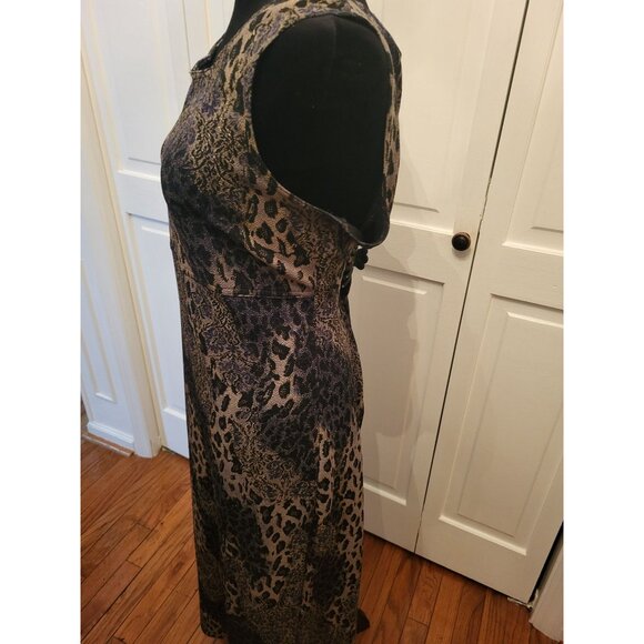 Vintage 90s Cheetah Floral Tank Maxi Dress Metallic L Grunge Fairy Whimsygoth - Picture 4 of 8